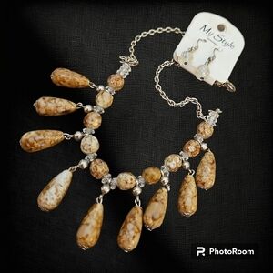 5/$25 MY STYLE Marbled Acrylic Beaded Castlecore Chain Necklace Earrings Set